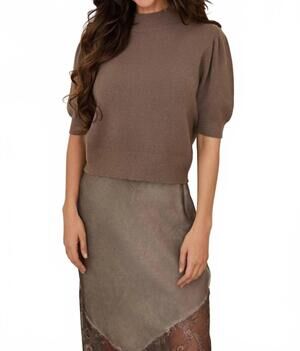 NEW MILIO MILANO women's elizabeth knit short sleeve top in dark mocha